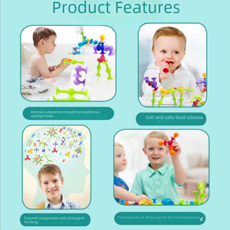 Sticky Music Suction Cup Building Blocks - Soft Silicone Educational Toys for Bath & DIY Play