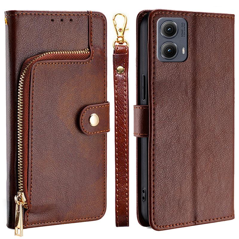 For Motorola Edge (2024) 5G Case Zipper Pocket PU Leather Wallet Flip Phone Cover