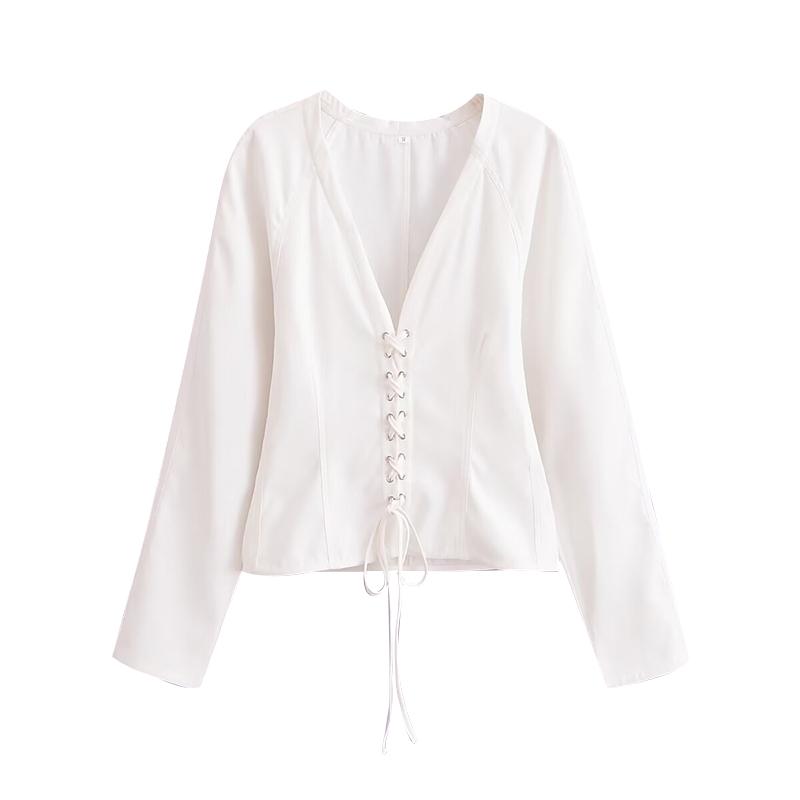 Košile s bandáží Ženy Sexy Dlouhý rukáv Výstřih do V Tenká Dámská Halenka s mašlí Jaro Léto High Street Chic Dámské Top Mujer