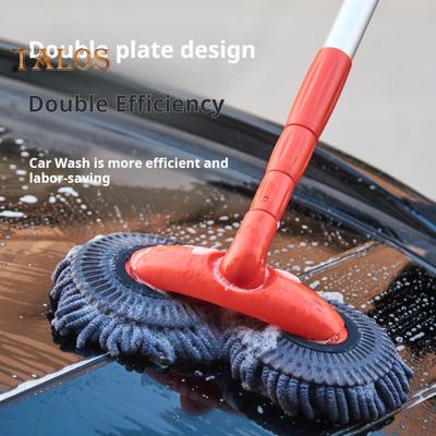 Car Wash Mop Rotating Double-Headed Cleaning Brush Telescopic Long Handle Car Washing Tool Microfiber Mop for Windshield Glass
