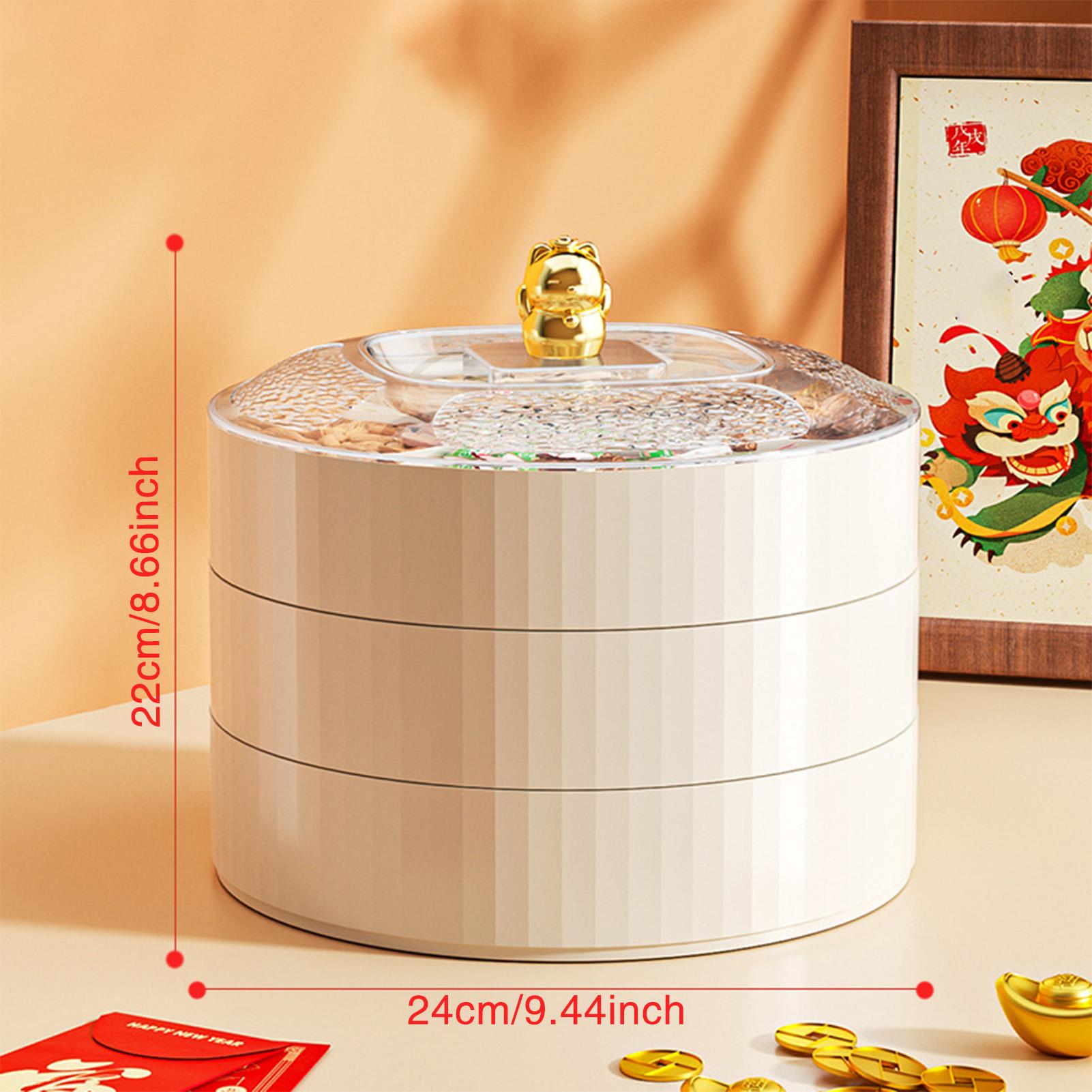 945-дюймовая двухслойная коробка для закусок новогодний лоток для хранения фруктов конфет орехов креативная крышка с рисунком счастливого кота украшение для стола фруктовая тарелка 2025 945inches 2980₽