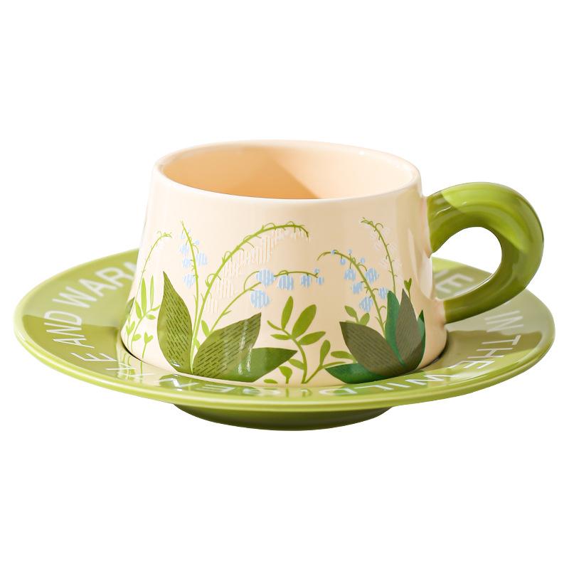 Pastoral Style Ceramic Coffee Cup Saucer Set Afternoon Tea Cup Dessert Combination High End Fresh Literary Romantic
