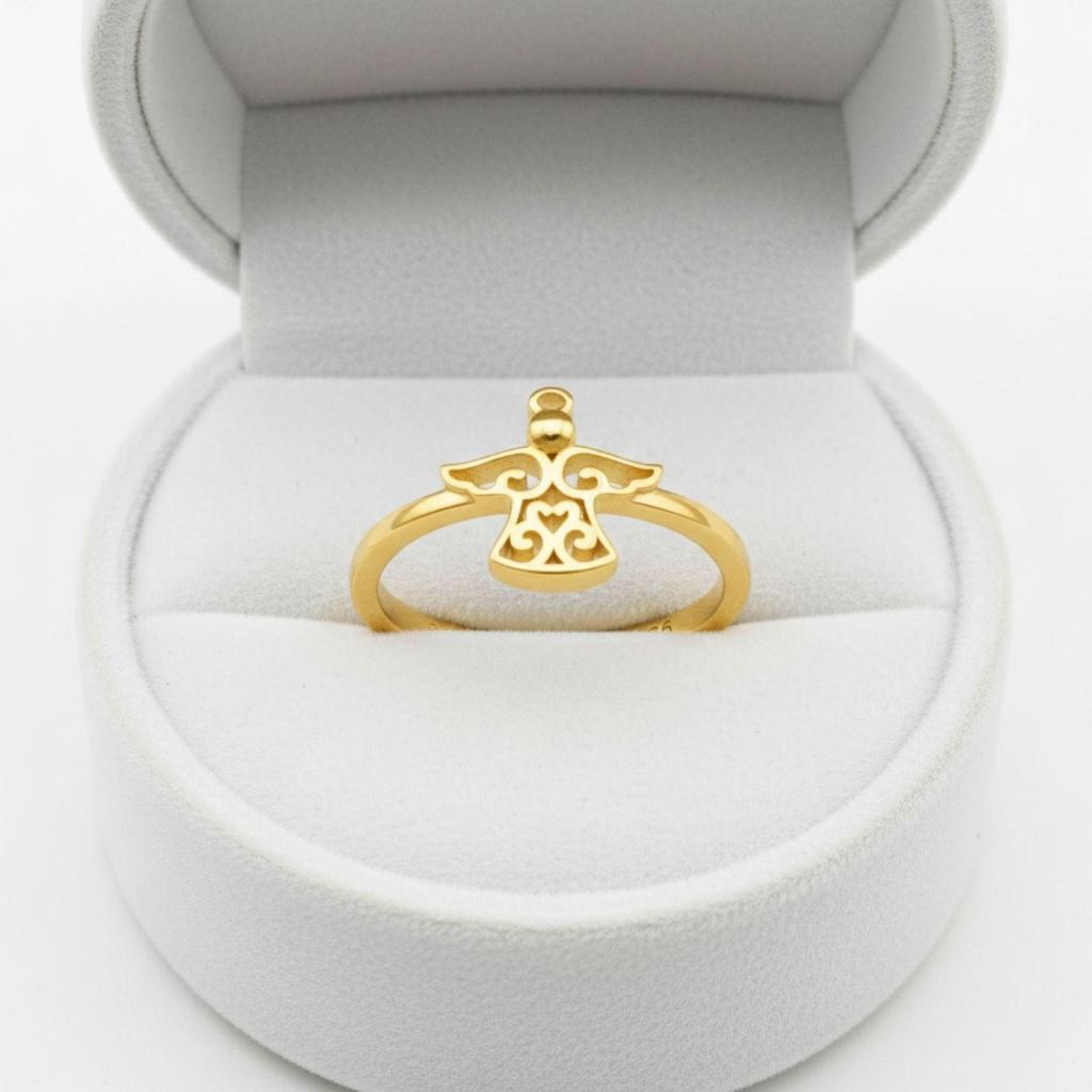 Srebro Próby 925 Złocone Vermeil Minimalistyczny Pierścionek Damski z Sylwetką Anioła