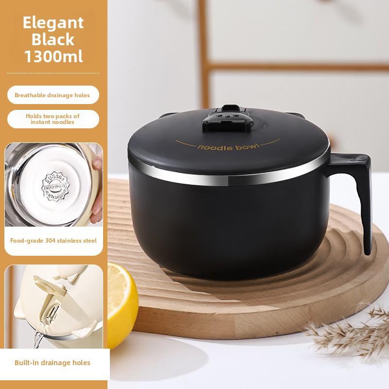 1pc 304 Instant Noodle Bowl - Stainless Steel Large Capacity with Lid Portable Tableware Perfect for Serving Noodles and Rice