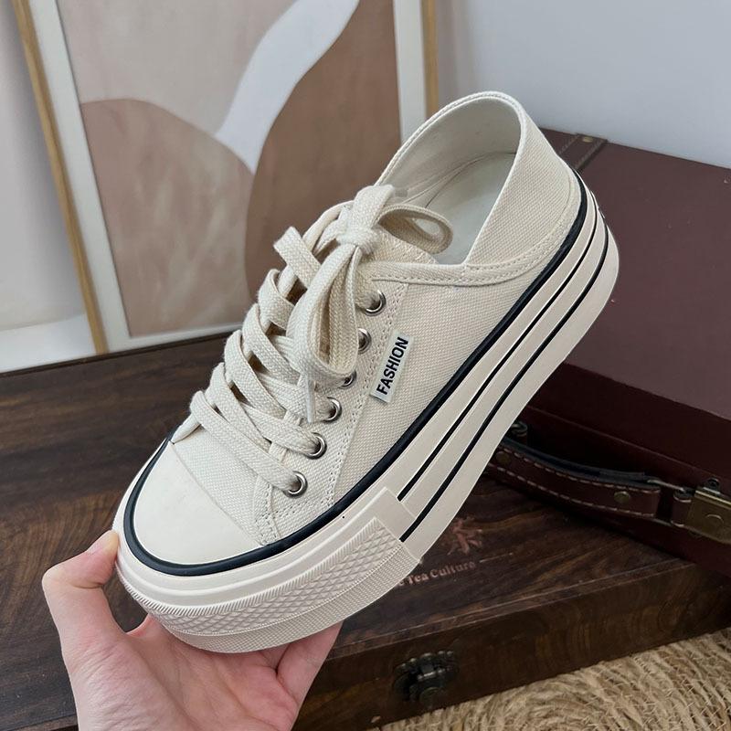 

Two wear canvas shoes summer new thick baseplate shoes small height increase casual sports shoes versatile little white shoes 35 бежевый