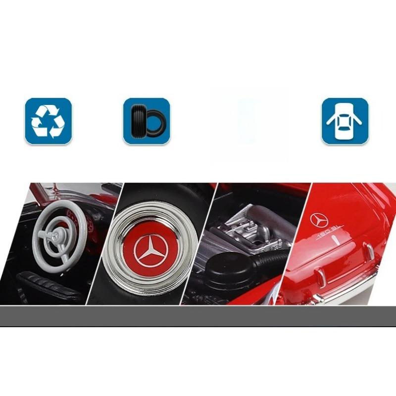 WELLY 1/24 1955 Mercedes-Benz 190 SL Alloy Roadster Sports Car Model Diecast Metal Classic Retro Old Car Vehicle Model Kids Gift