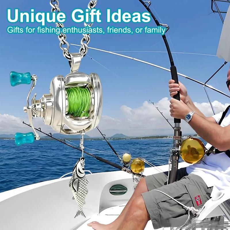 Men Women Mini Fishing Reel Jewelry Set Line Wheel Pendant Necklace Fashion Sporty Outdoor Fishing Jewelry Gift for Anglers