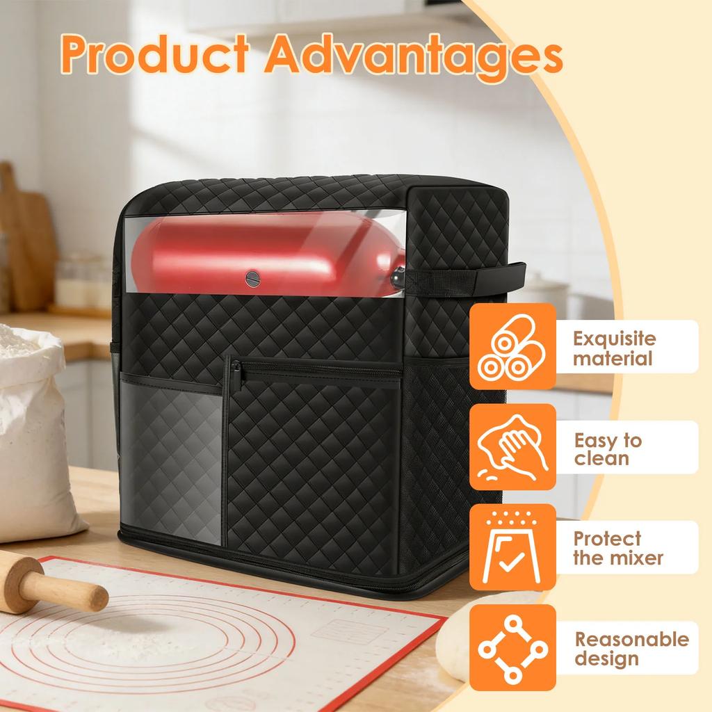Stand Mixer Cover with Detachable Appliance Sliding Mat Compatible for 5/4.5 Quart Tilt Mixer with Multiple Pocket for Kitchen