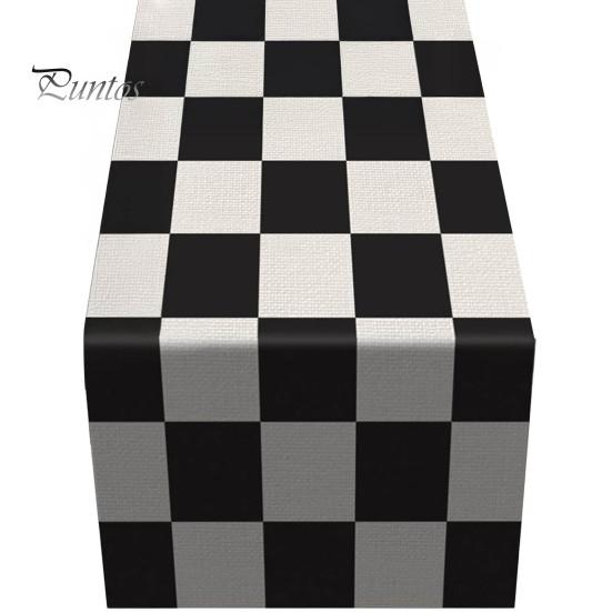 Easy Care Table Decor Modern Geometric Runner, Black And White Checkered Washable Rectangular Desk Runner 72 Inch Striped for Dining Decorative Cover