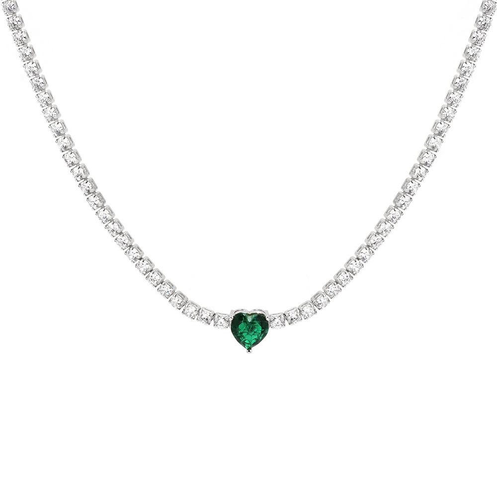 

Valentine s Day Gift Heart Design Fashion Jewelry Gold Color 3mm CZ Tennis Chain Colorful Heart Stone Choker Necklace