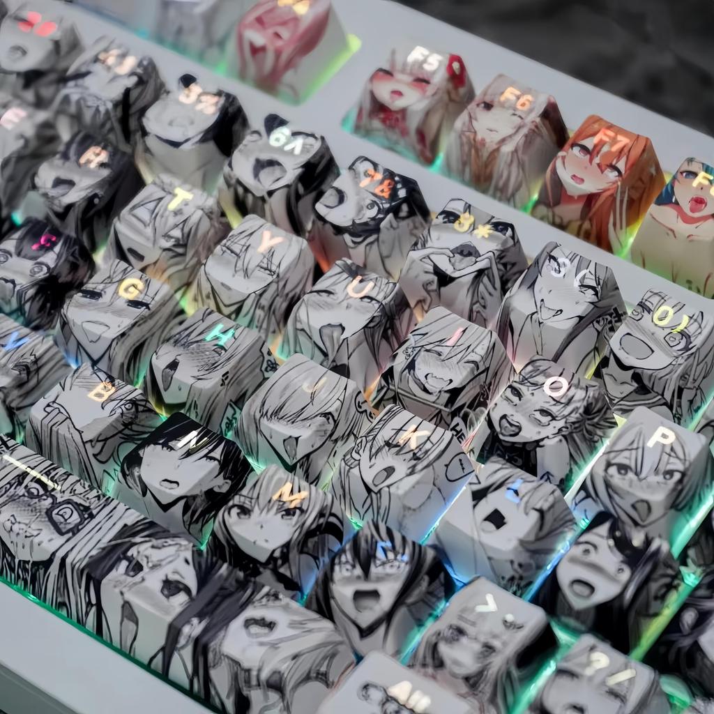 108 Anime Keycaps, PBT Dye-Sublimation, OEM, for Cherry MX Switch Mechanical Keyboards (Backlit)