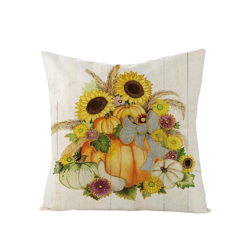 Thanksgiving Cushion Cover Pumpkin Print Harvest Polyester Cushion Cover Office Sofa Cushion Cover