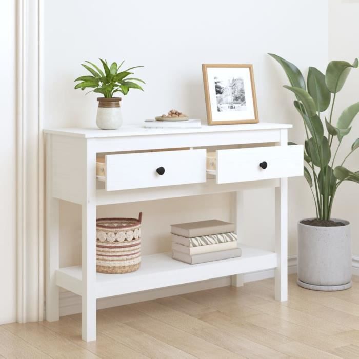 VidaXL Table console Blanc 100x35x75 cm Bois massif de pin 814625