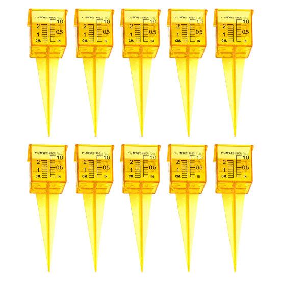 

10 шт. дождемеры, прозрачные многоразовые две шкалы, конструкция с колышком, легко читаемые счетчики дождевой воды, инструменты для измерения воды на открытом воздухе, садовые принадлежности жёлтый