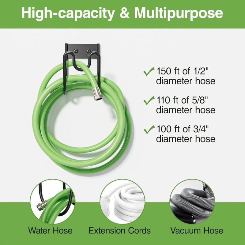 Wall Mounted Garden Hose Hanger Heavy Duty Sprayed Iron Water Pipe Storage Hook for 50ft Hose Patio Garden Use