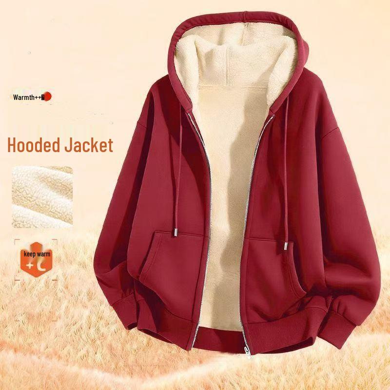 Men's Trendy Loose Lambswool-Lined Thick Hoodie Cardigan