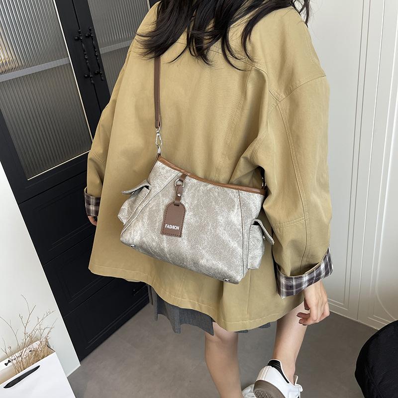 Casual Double-pocket PU Shoulder Bags for Women Versatile Portable Ladies Crossbody Bag Large Capacity Female Handbags Tote