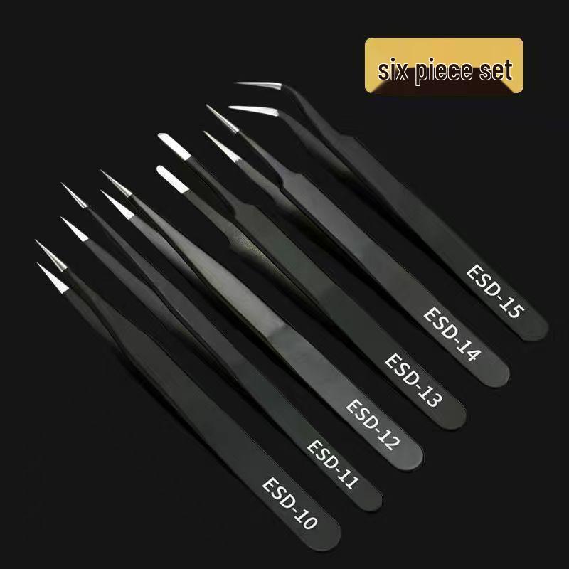 6-Piece Precision Tweezers Set: Yellow Bag for Hair Removal & Eyelash Extensions