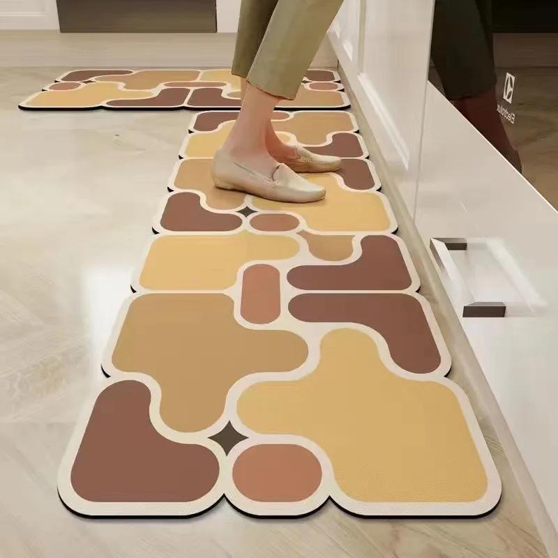 American Kitchen Floor Mats PVC Leather Waterproof Doormat Anti-slip Balcony Sink Carpet Anti-fouling Dirt-resistant Foot Mats