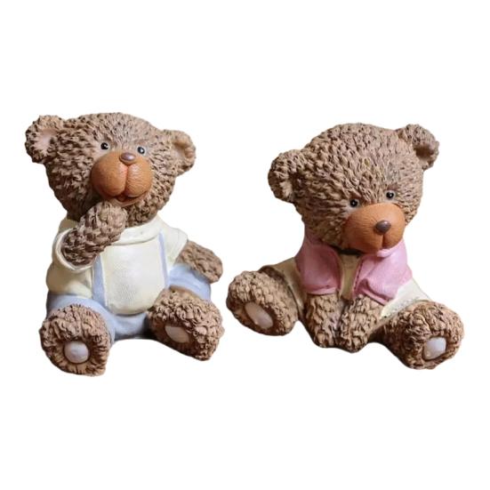 Wedding Bear Figurine 2Pcs Cartoon Couple Resin Figurine, Handmade Sitting Standing Shape Statue, Vintage Animal Sculpture Table Ornament B