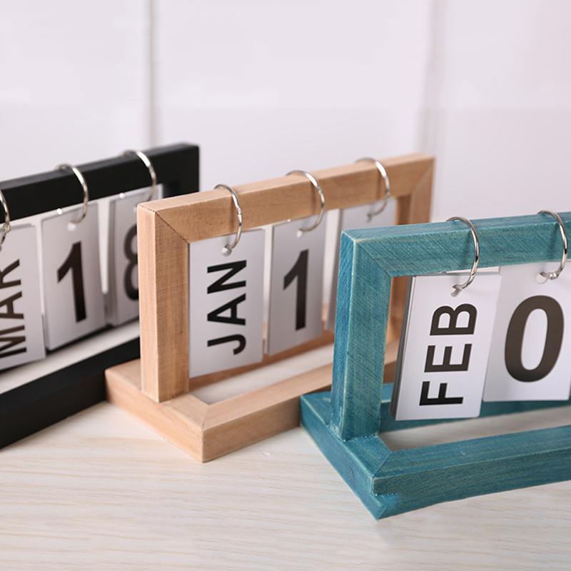 Wooden Perpetual Flip Calendar Simple Minimalist Design Desktop Ornament for Home Study Dorm Office Desk Decor
