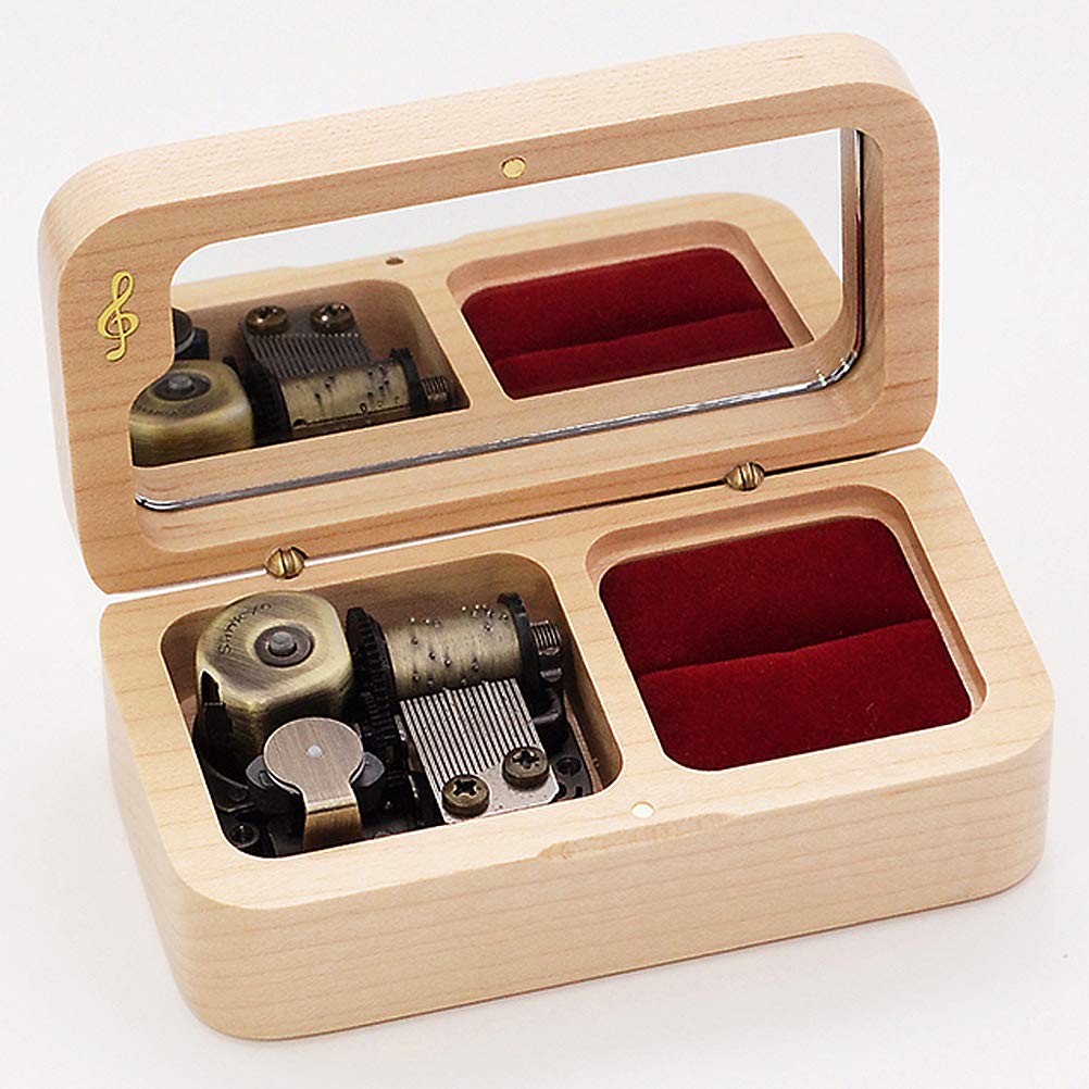 Sinzyo Cylinder Music Box, Wooden, with Ring Holder (Rosewood, Song Canon)