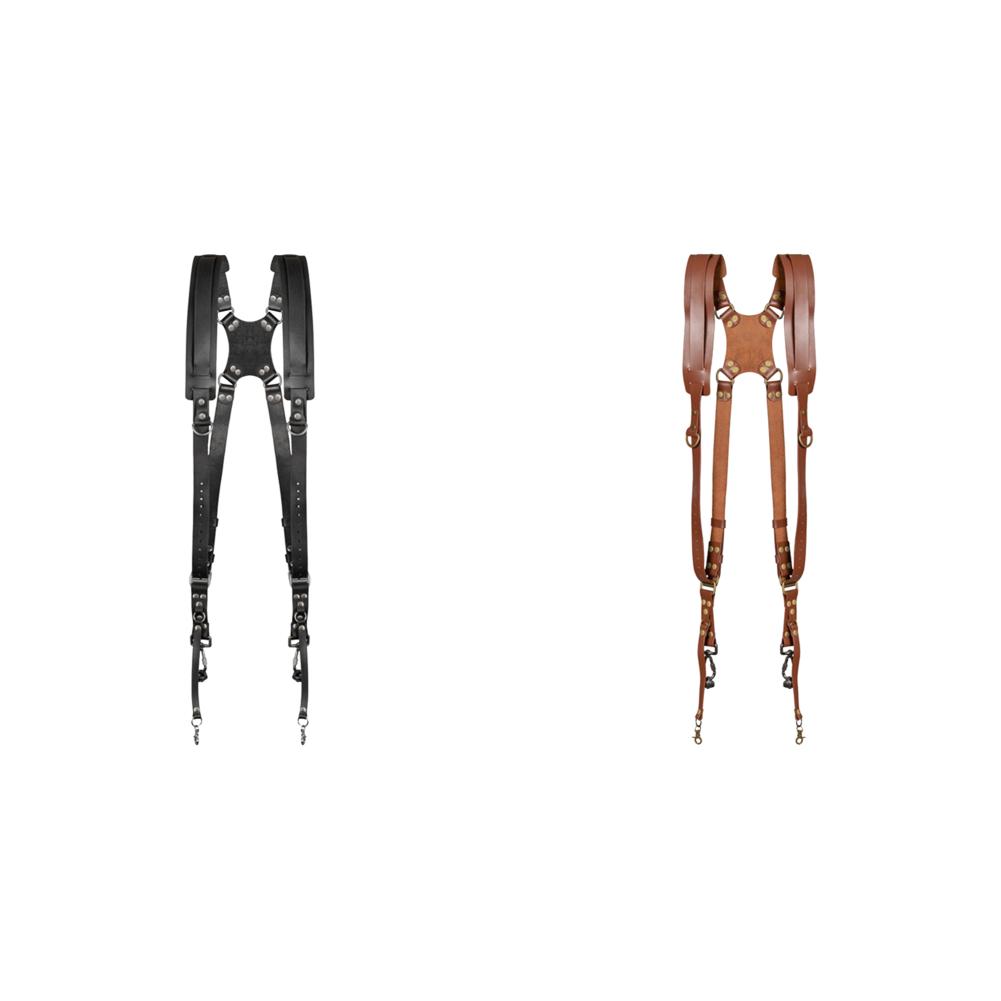 

FE# Leather Two-Cameras Shoulder Strap Adjustable Harness Camera Accessories (Bl