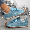 Large size flat-bottomed casual sports shoes women's new European and American sequined lace-up shoes