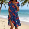 Women's Casual Short Sleeve Dress with Lobster and Beer Print Relaxed Fit Round Neck Mid-Length Summer Dress with Side Slit