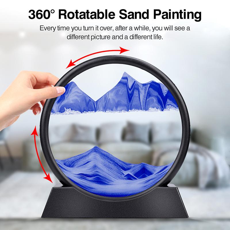 Moving Sand Art Picture Round Glass 3D Hourglass Deep Sea Sandscape In Motion Display Flowing Sand Frame 7/12inch For Home Decor