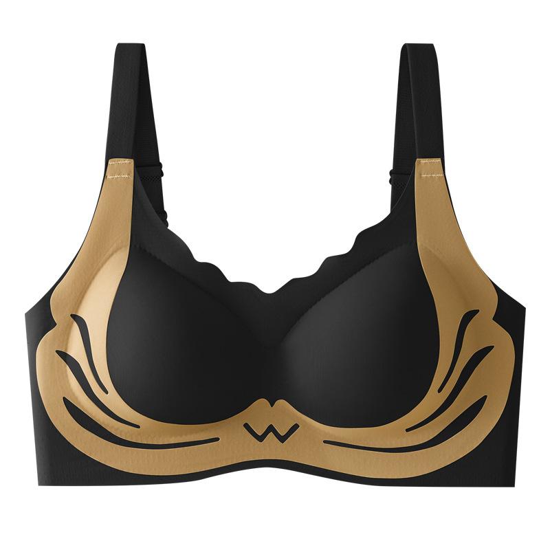 

Бюстгальтер с фиксированной чашкой, с затягивающейся сборкой, с защитой от провисания, без стального кольца, двойное молоко, контрастный цвет, резиновая полоска с желе, не оставляет следов, красивое нижнее белье для спины M (90-50kg)