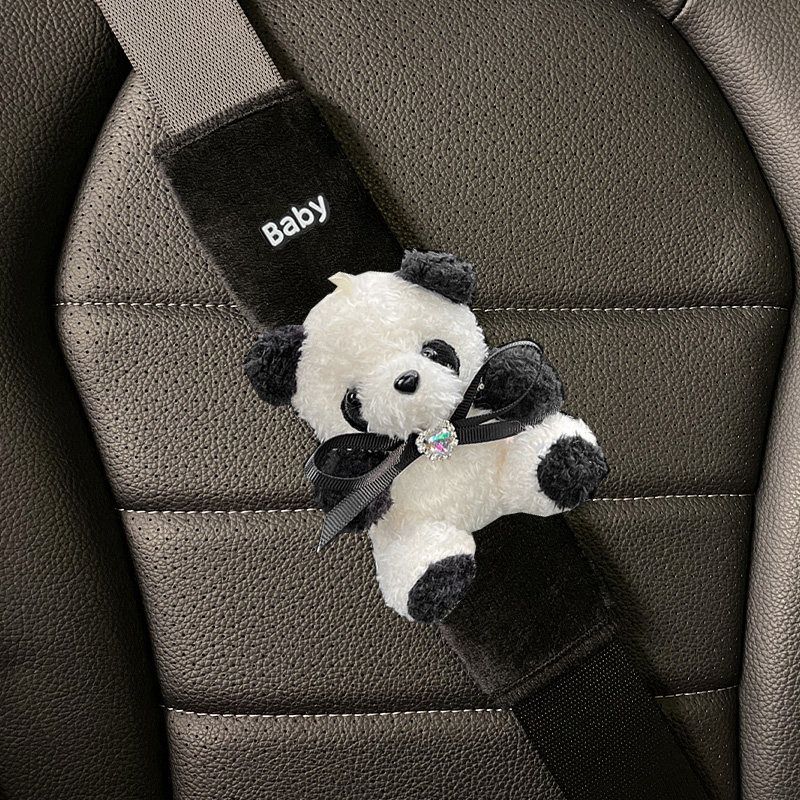 Short Cartoon Panda Car Safety Belt Shoulder Pad Cover Cute Teddy Soft Car Safty Belt Cover Car Interior Ornaments