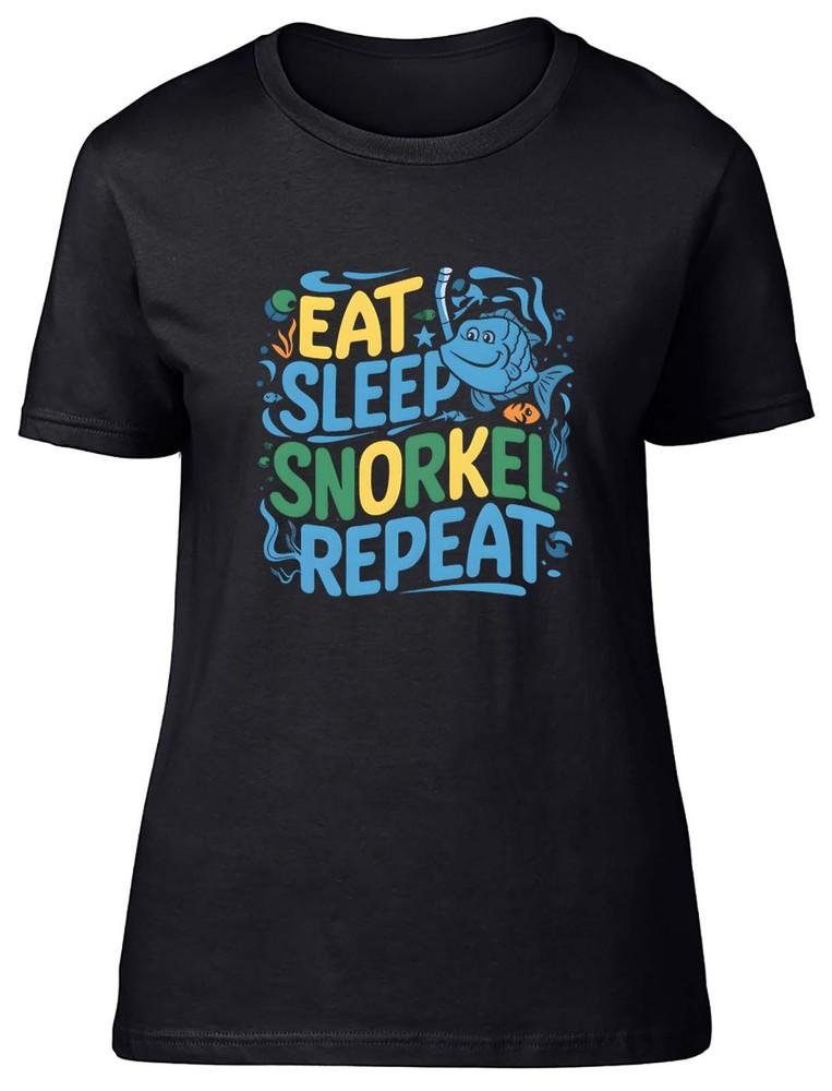 

Eat Sleep Snorkel Repeat Womens T-Shirt Funny Snorkelling Sea Ocean Ladies Tee L