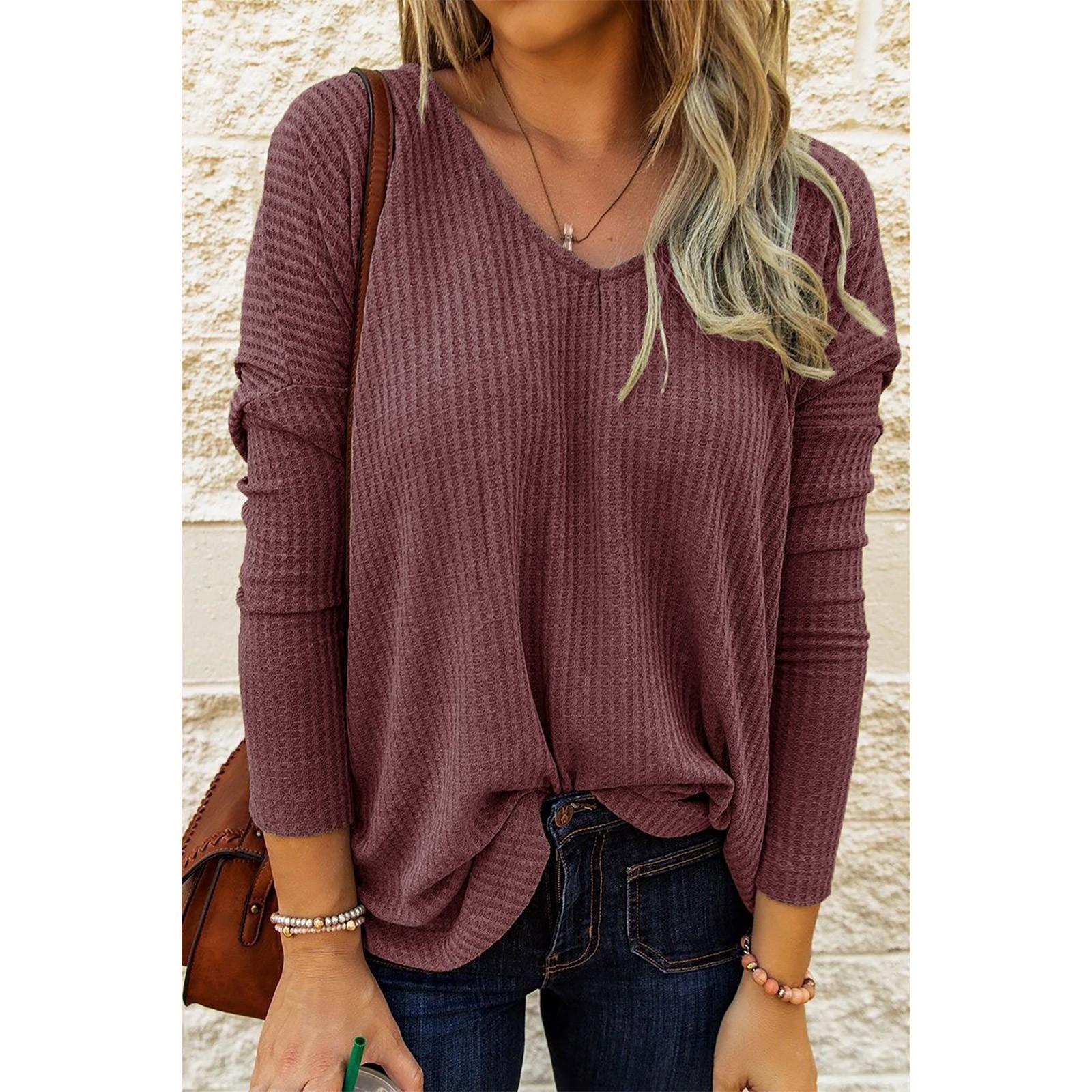 

Женские повседневные однотонные свободные топы с v-образным вырезом и длинными рукавами M красный