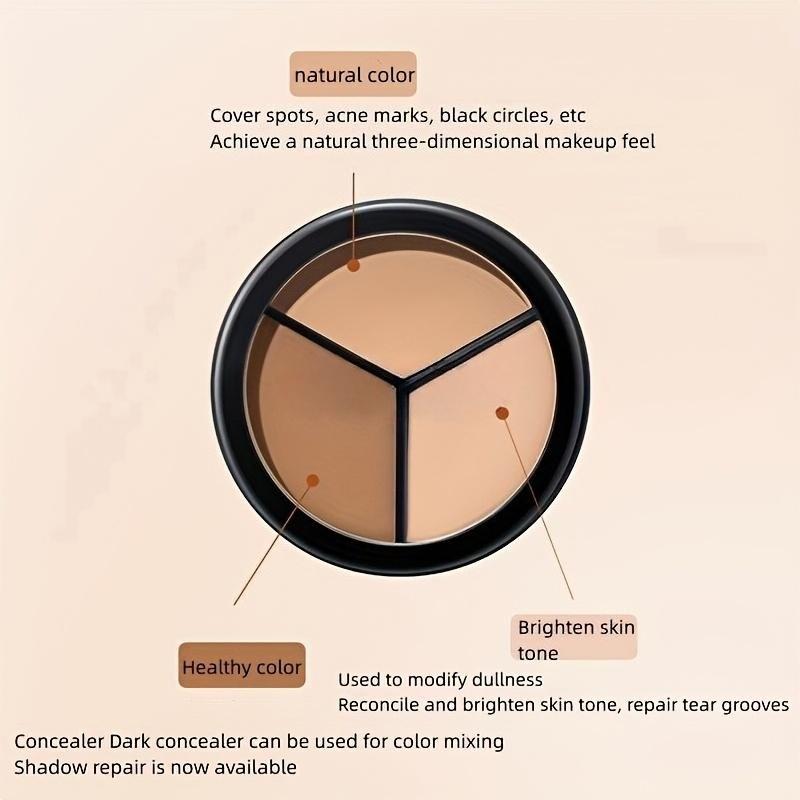 Trojbarevný korekční krém Kryje skvrny po akné Tmavé kruhy Slzy a mezery v konturách Dlouhotrvající hydratační a sestavitelný podkladový make-up
