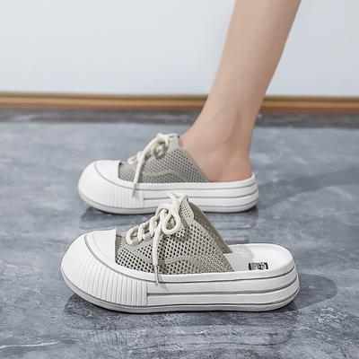 Comfortable Mesh Breathable Fashionable Half Top Women's Shoes Summer New Sexy Round Head Elegant Thick Bottom Slippers