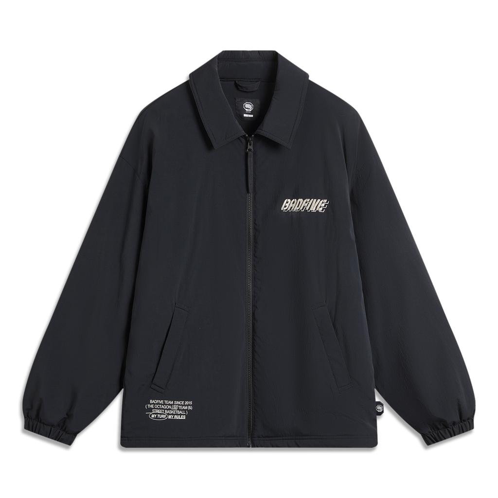 Li Ning Badfive Series High Street American Vintage Letter Zipper Collar Fleece Warm Loose Cardigan Jacket Men jackets Black AFDU503-1