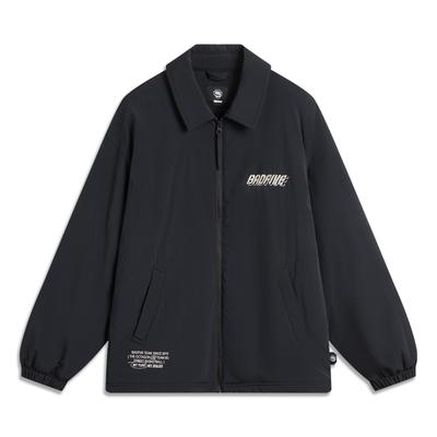 Li Ning Badfive Serie High Street American Vintage Buchstaben Reißverschlusskragen Fleece Warm Locker Cardigan Jacke Herrenjacken Schwarz AFDU503-1