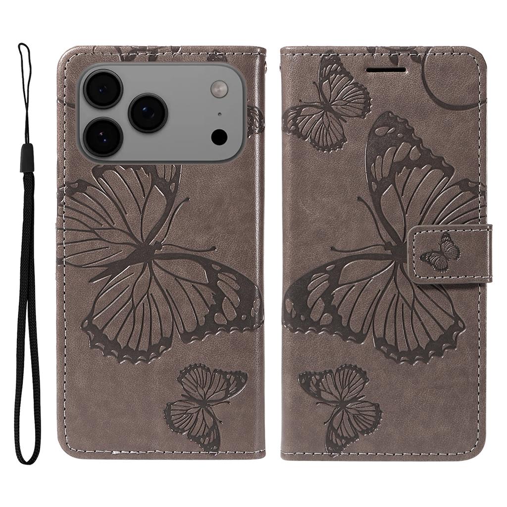 For iPhone 17 Pro Max Wallet Case Floral Butterfly Imprinted Leather Phone Cover Stand