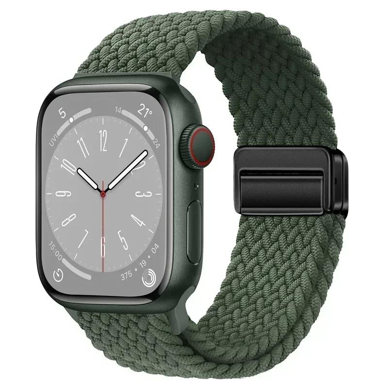 Nylon Braided Loop Strap for Apple Watch Ultra2 49mm 9 8 7 45 41mm Metal Magnetic Bracelet Wristband for 6 5 4 3 SE 44 40mm Band