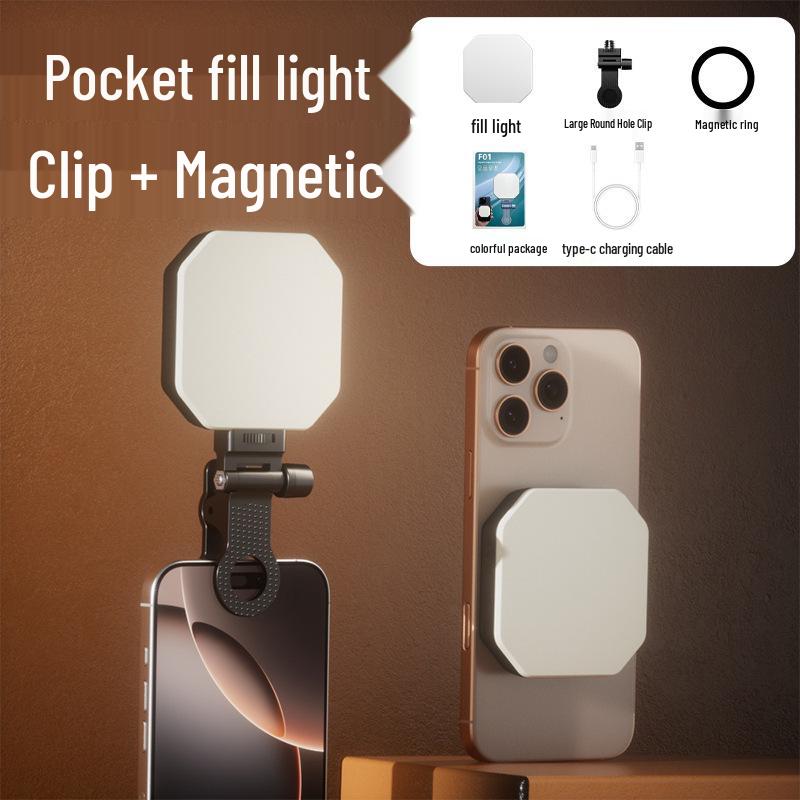 Magnetic Phone Fill Light with Stand - Portable High Brightness Photography Lighting for Live Streaming.