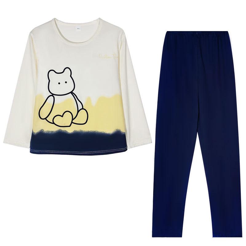 WeChat Herbst/Winter Damen Niedlicher Stil Rundhals Pyjama-Set - Langarm und Hose