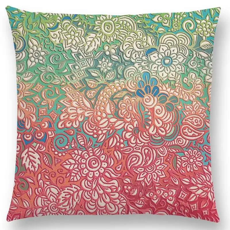 Neu Wunderschönes Blatt Blume Herrliches Florales Doodle Buntes Dekoratives Muster Mandalas Auto Kissenbezug Sofa Überwurf Kissenbezug
