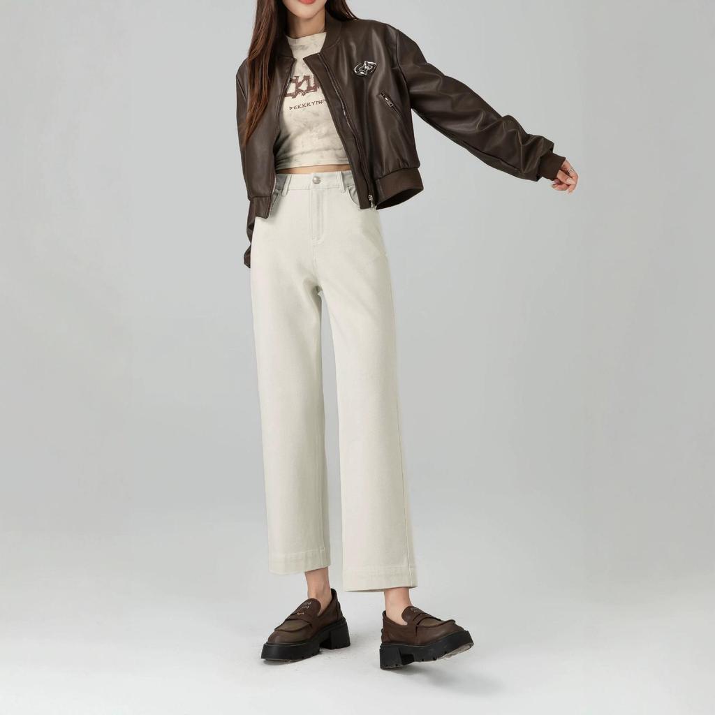 360 High Waist Cropped Straight Leg Cane Denim Jeans For Women - Versatile Casual Style
