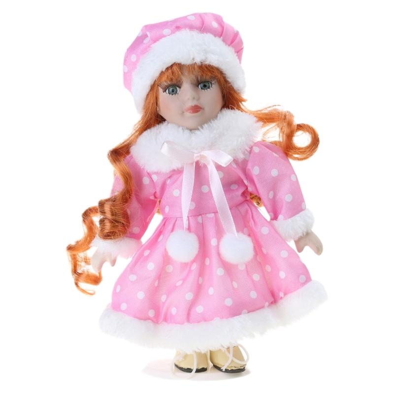 

Toy Doll 20cm Porcelain Doll Blond Girl in Dress Photo Props Decorations Girl Figurine Birthday Gift розовый