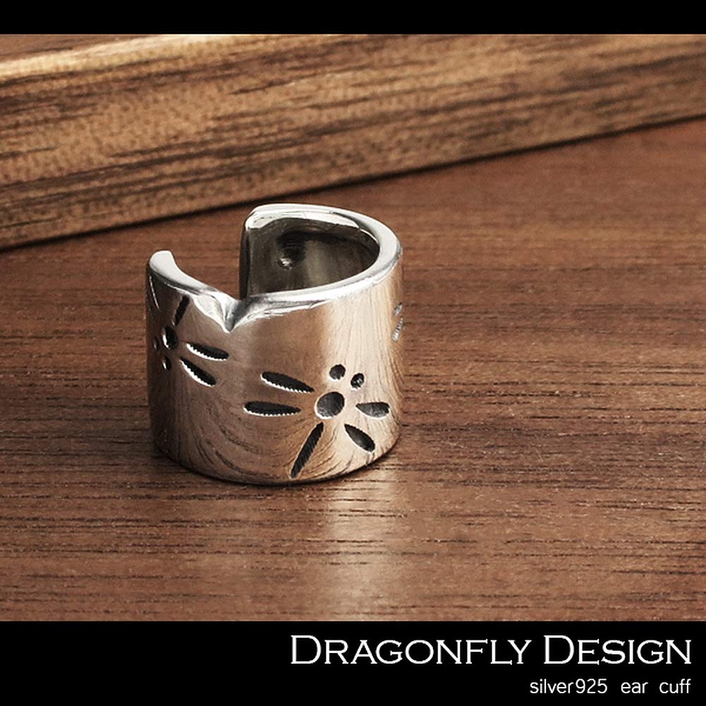 Shinjuku Gin no Kura Tombo Silver Ear Cuff (Single Ear) - 925 Sterling Silver, Non-Pierced Earrings, Ear Clip, Simple, Japanese Pattern, Men's