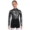 Sparkling Metallic Sequin Jumpsuit for Girls: Mock Neck Long Sleeve Keyhole Back Bodysuit for Gymnastics & Dance Shows