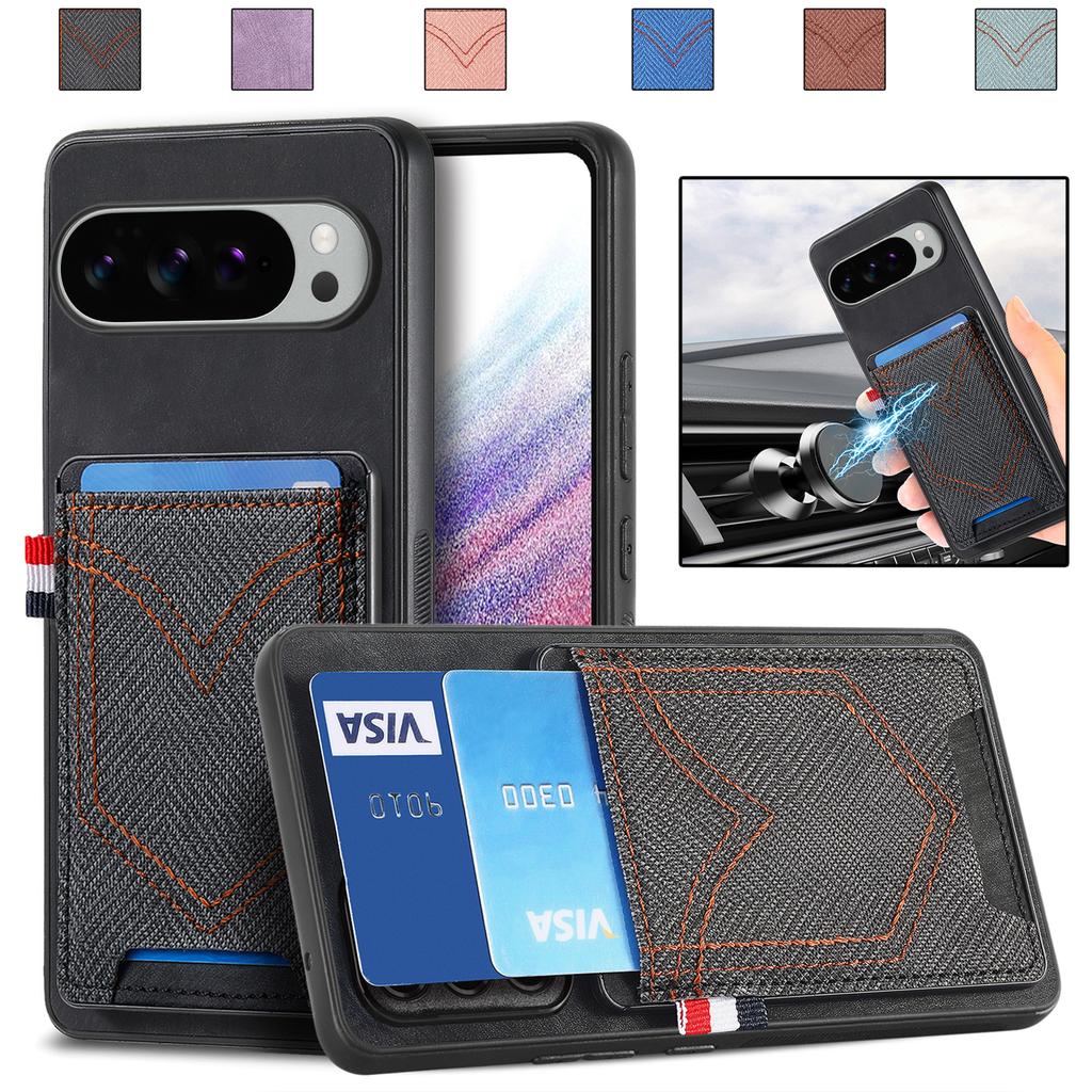 For Google Pixel 10 Pro XL Phone Case Retro Jean Cloth Texture Leather Back Cover with Card Holder