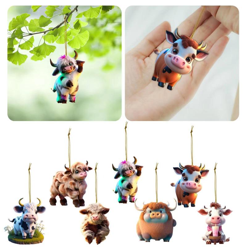Christmas Cow Pendant Durable Acrylic Adorable Cow Ornament for Christmas Tree Decoration Party Favor KTY