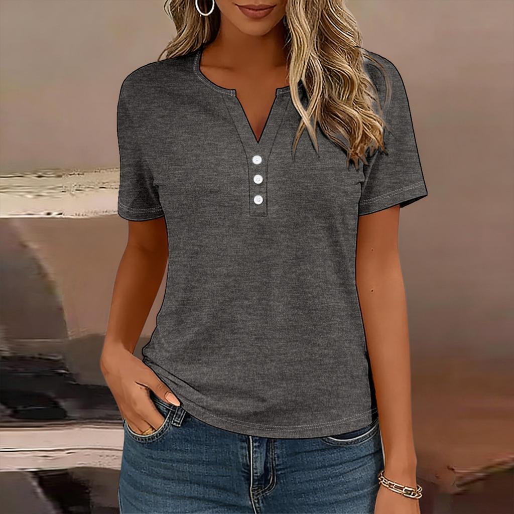 Women's Blouse Trendy V-neck Button-down Short-sleeved Tunic